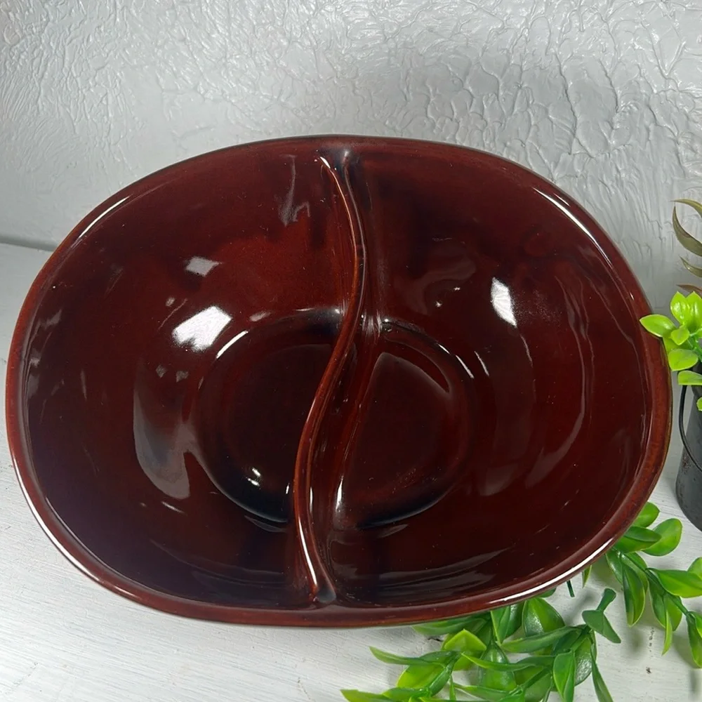 Marcrest Daisy Dot Divided Stoneware Serving Dish Bowl VTG Farmhouse Country